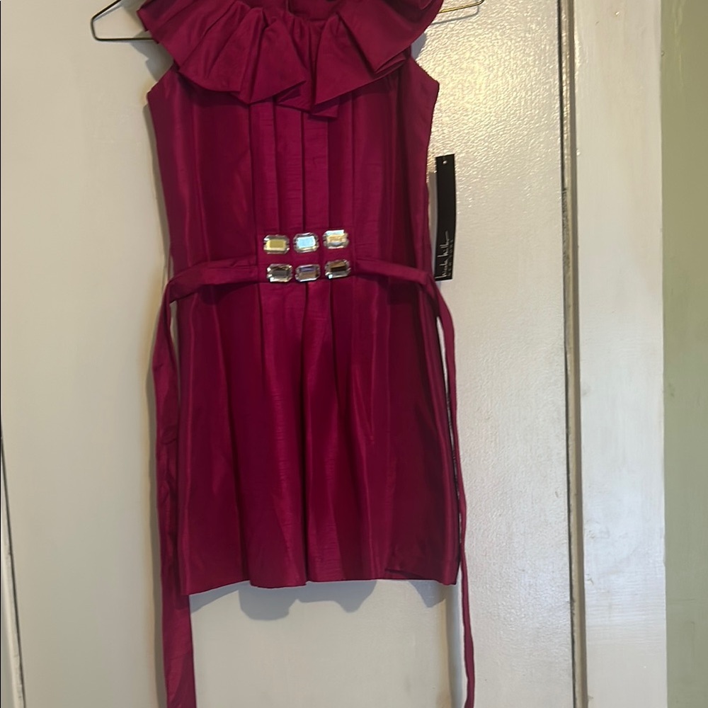Nicole Miller Purple Ruffled Cowl Neck Sundress